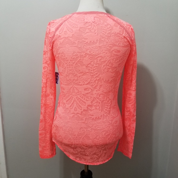 Intimately Free People Sheer Pink Lace Henley Top - Picture 6 of 8